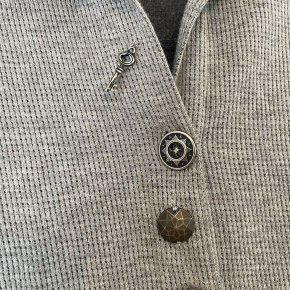 Soft Surroundings Sydney Shirt S Gray Waffle Tab Sleeves Cotton Top Button Down - Picture 5 of 12